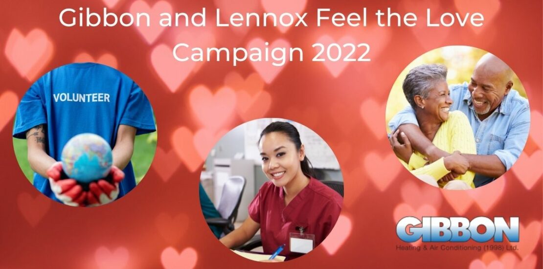 Words Gibbon and Lennox Feel the Love Campaign 2022 people in circles. One is volulnteer, nurse, senior couple